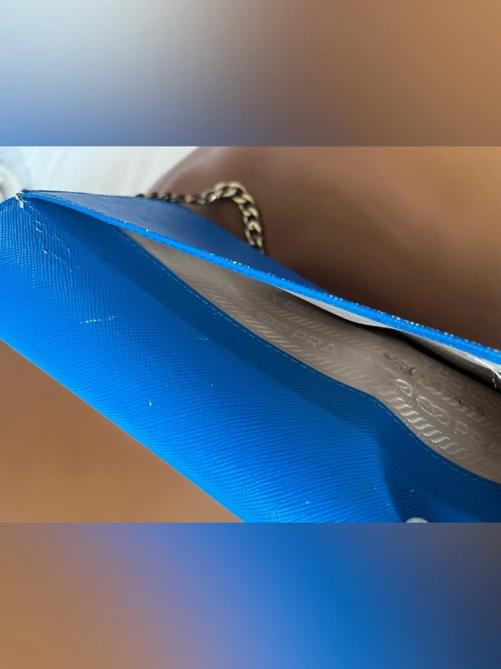 Vintage Prada Bright Blue Saffiano Envelope Chain Clutch - Picture 12 of 12